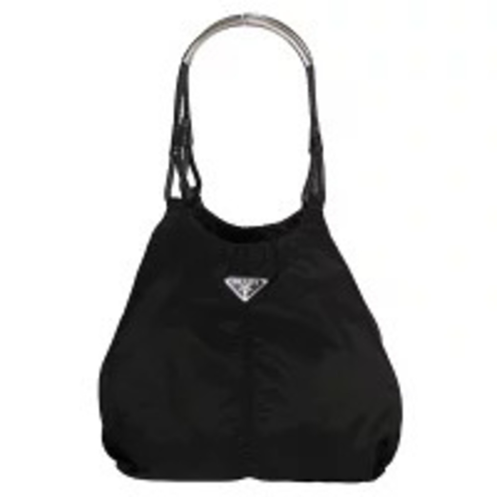 Prada metal handle tote bag handbag black
